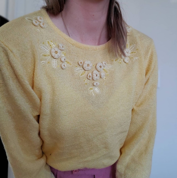 Vintage Yellow Long Sleeve Acrylic Knit - Picture 6 of 7
